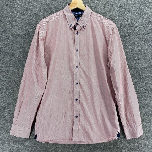 Selected Shirt Men M Medium Red Striped Button Up Collared Long Sleeve Casual - Picture 1 of 8